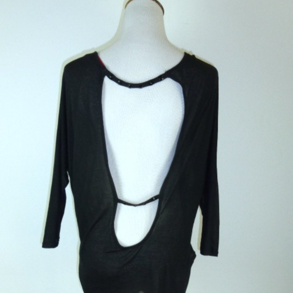 WOODLEIGH KNIT jersey TOP MICRO MODAL open back M NEW semi sheer